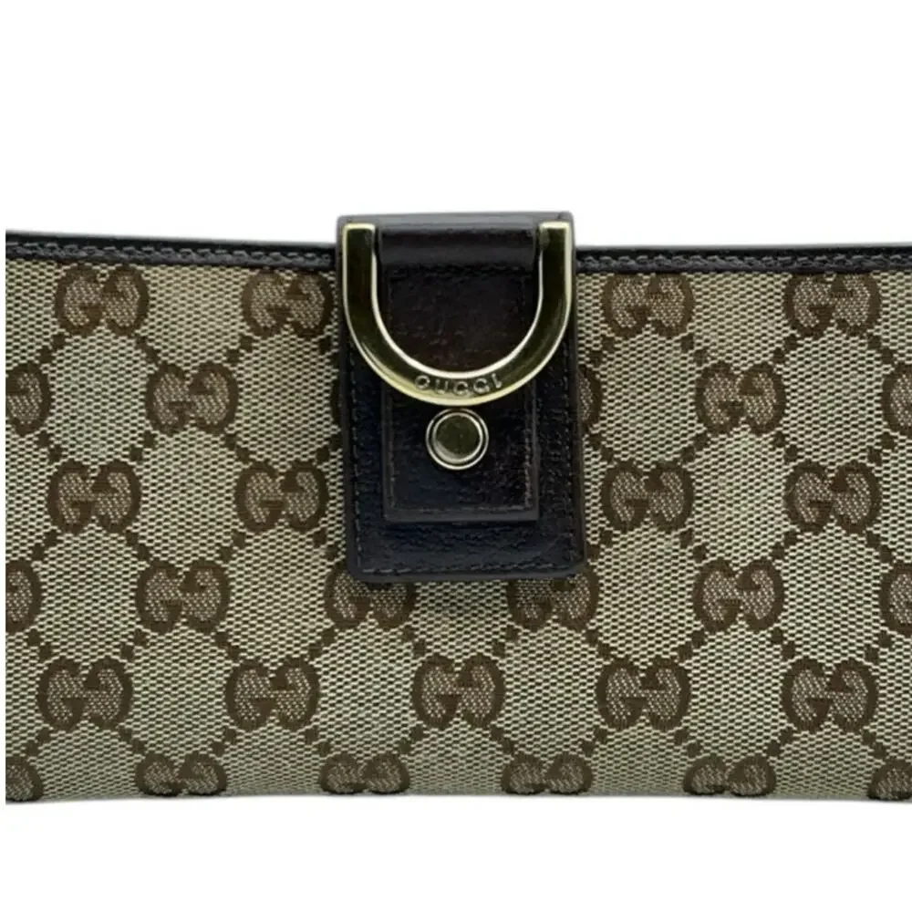 Gucci GG‎ Abbey D Ring Continental Wallet Brown Canvas Leather OS Vintage - Picture 2 of 11
